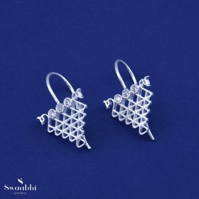 Saraswati Peacock Hook Earrings -Rangoli Design