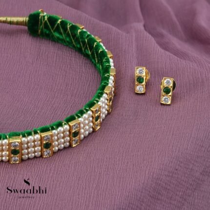 Pearl White Green Chinchpeti Necklace