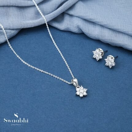 Dainty Flower CZ Pendant Set