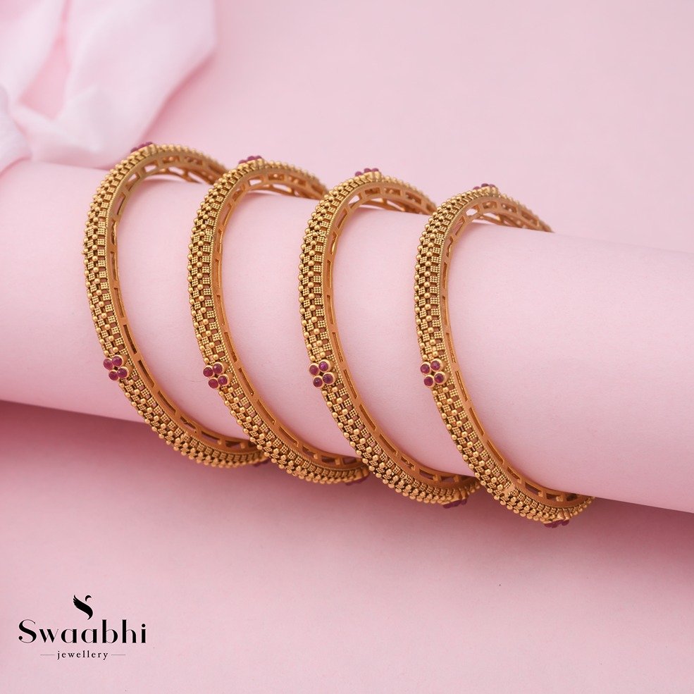 52K Gold Kada / Gold Bangle With Beads (Temple Jewellery) - SINGLE PIECE -  235-M-GBL009 in 25.750 Grams
