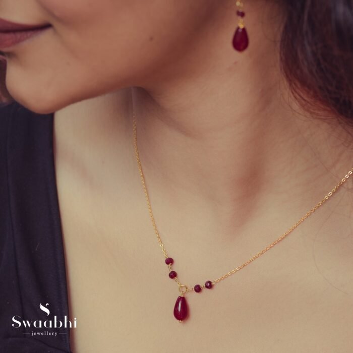 Red Drop Siya Chain Necklace-Swaabhi