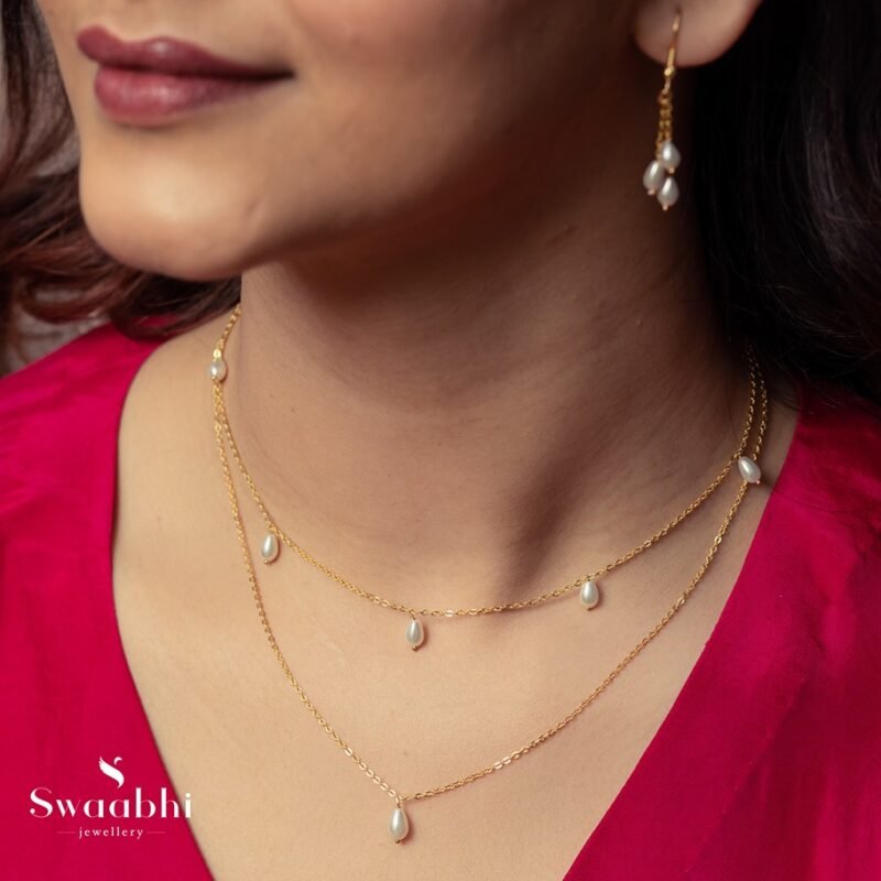 Siya Pearl Drop Chain Layered Necklace Set