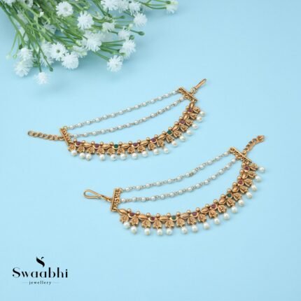 Srinika Pearl Temple Ear Chain-Swaabhi