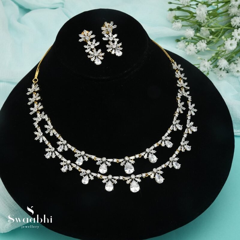 Two Layered CZ Diamond Droplet Necklace