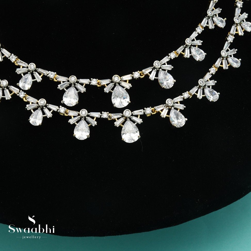 Two Layered CZ Diamond Droplet Necklace