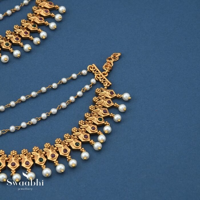 Sahitha Pearl Temple Ear Chain-Swaabhi