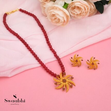 Big Neem Pink Necklace Set-Swaabhi 