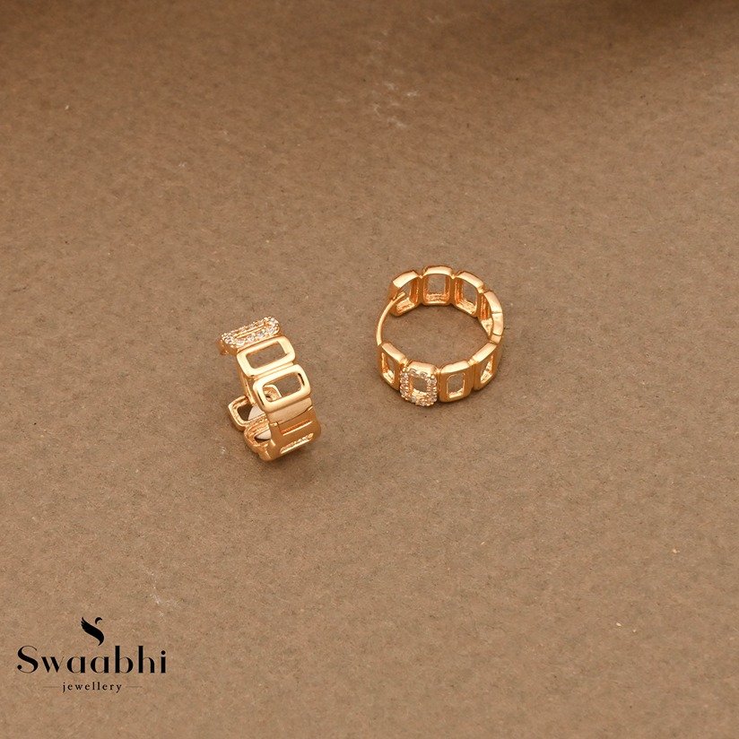Golden CZ Hoop Earrings-Swaabhi