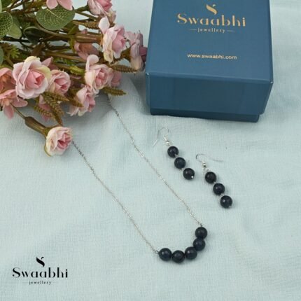 Jade Beads Silver Chain Necklace-Swaabhi
