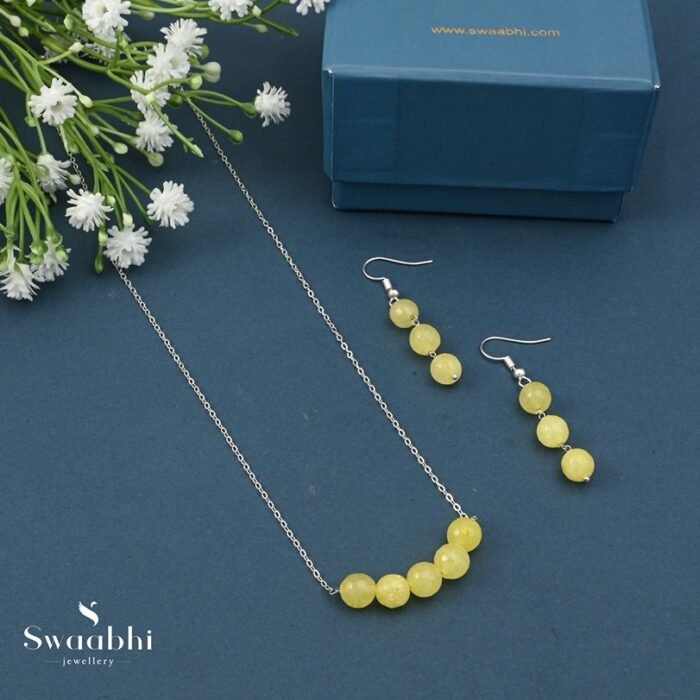 Jade Beads Silver Chain Necklace-Swaabhi