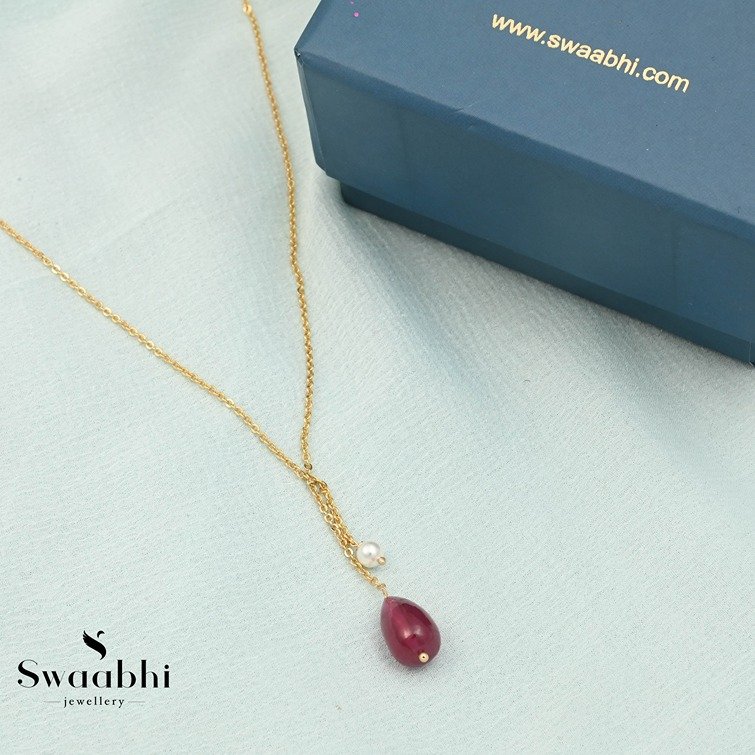 Red Drop Pearl Necklace-swaabhi (2)