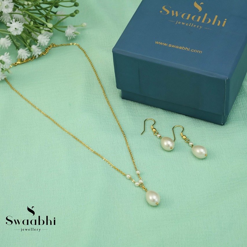 Drop Shape Pearl Necklace Gift Box-Swaabhi