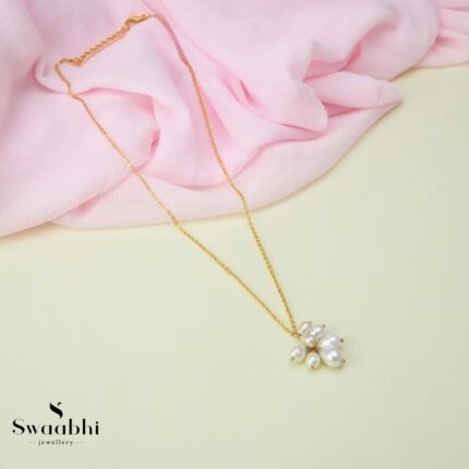 Rice Pearl Bunch Chain Necklace-Swaabhi (2)