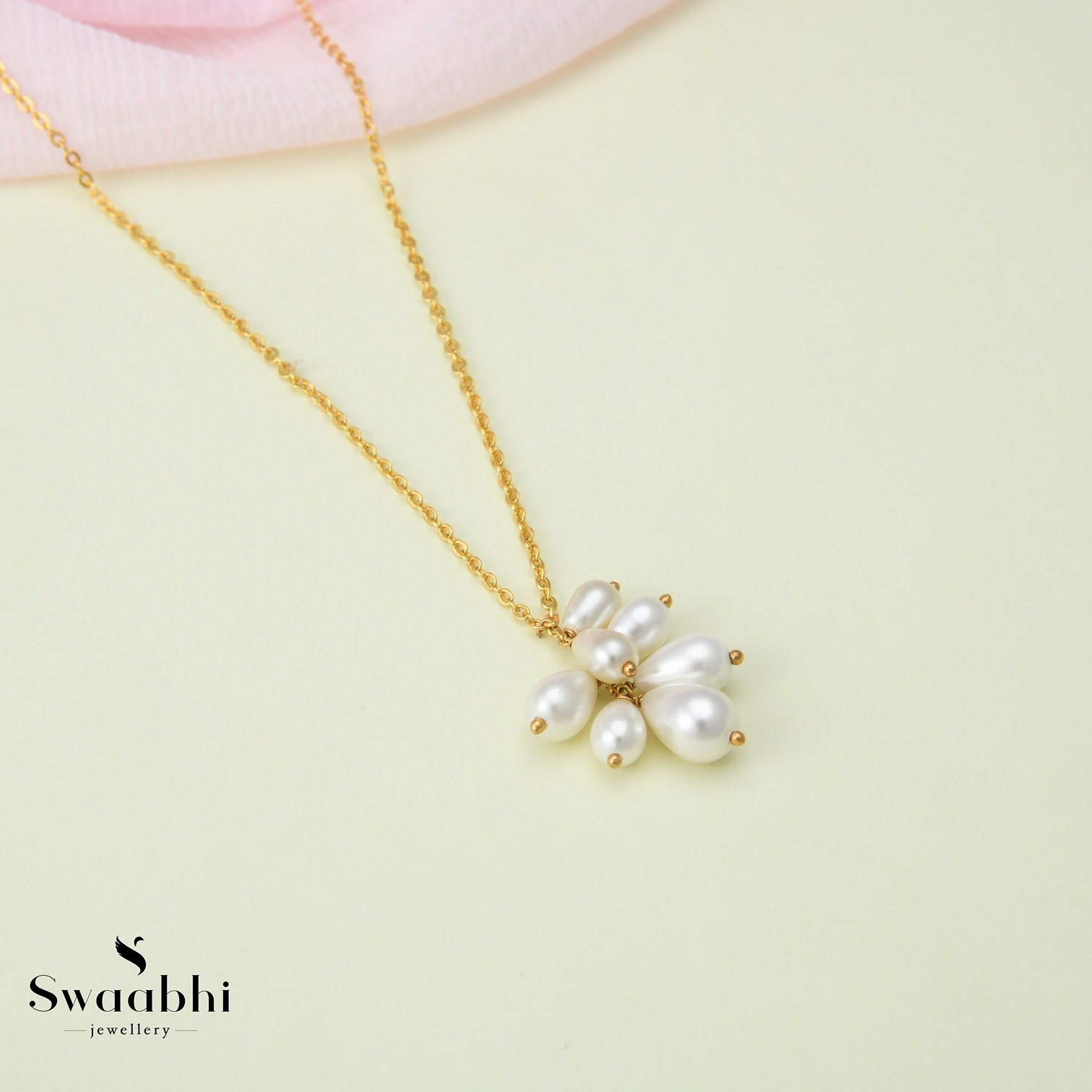 Rice Pearl Bunch Chain Necklace-Swaabhi