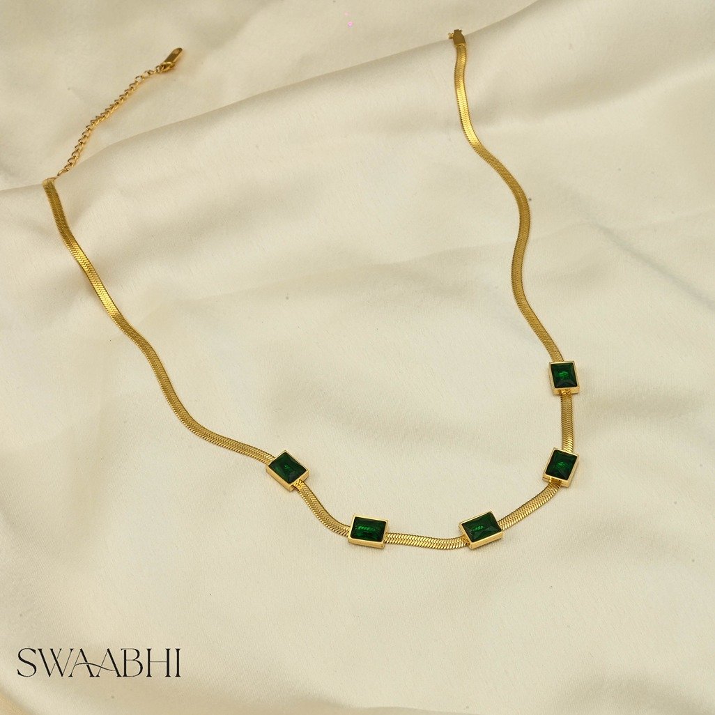 Square Cut Emerald Chain Necklace, Cleo