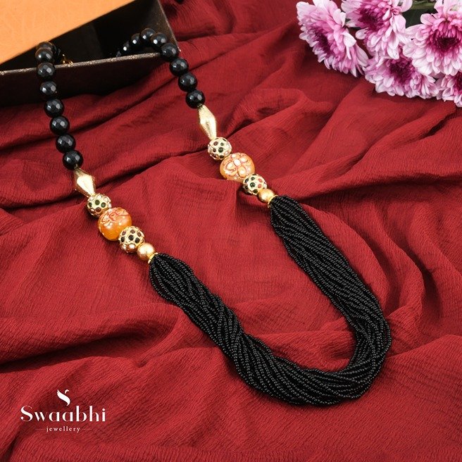 Black And Orange Multi Beads Necklace