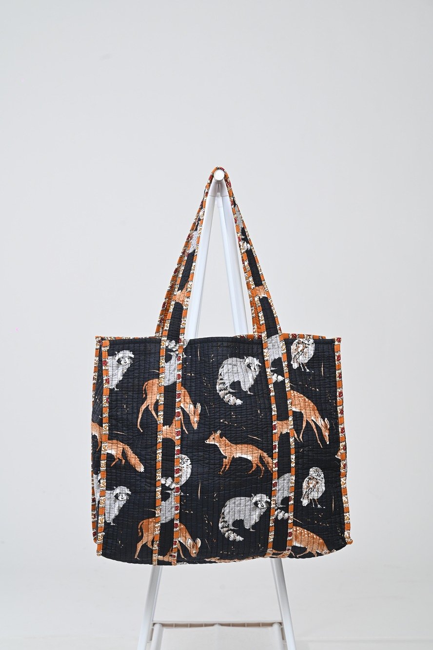 Animal Print Black Cotton Tote Bag