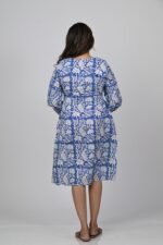Cotton Blue Parrot Printed Long Dress 