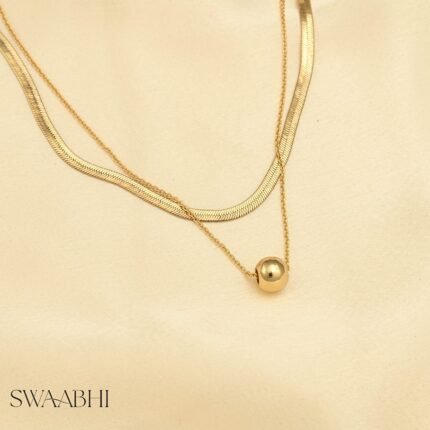 Layered Gold Bead Pendant Snake Chain