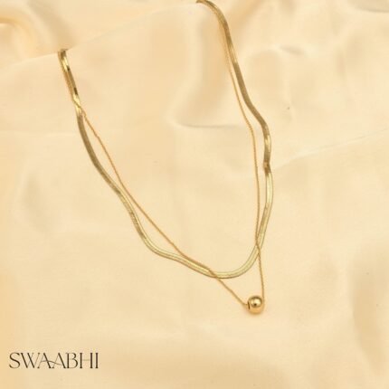 Layered Gold Bead Pendant Snake Chain