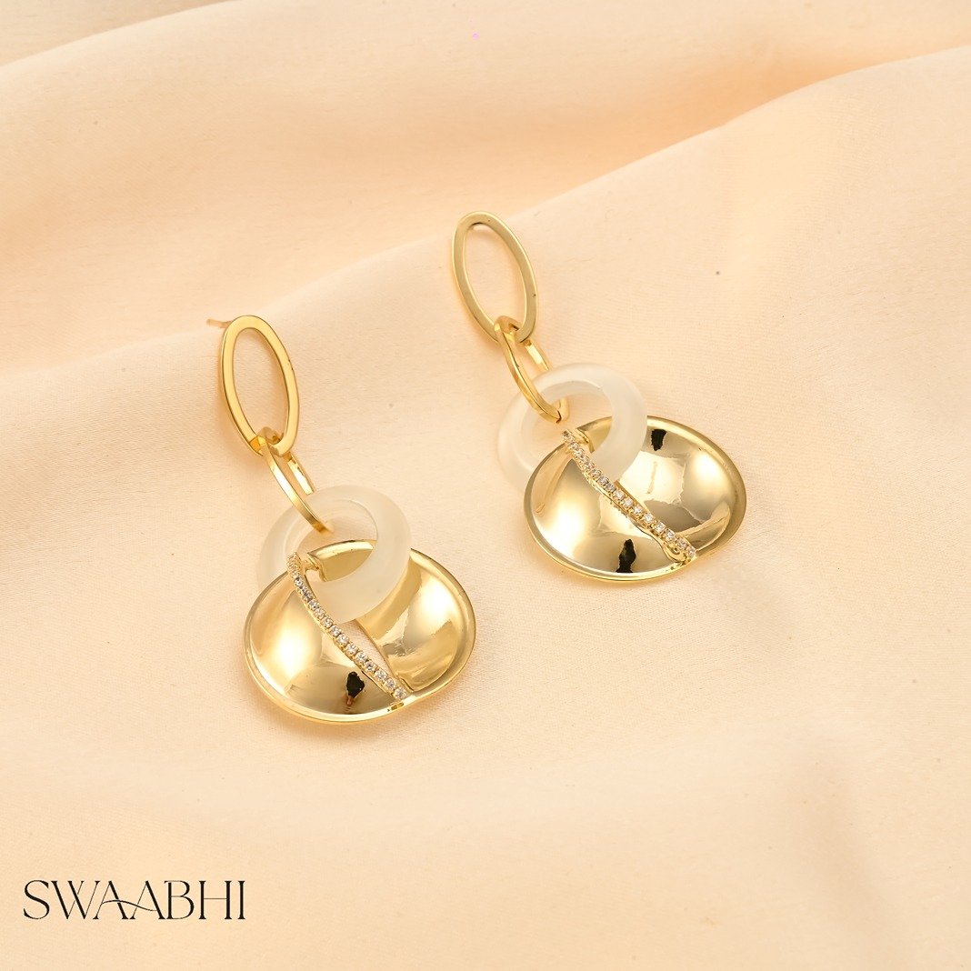 Oval Gold Dangler Earrings 