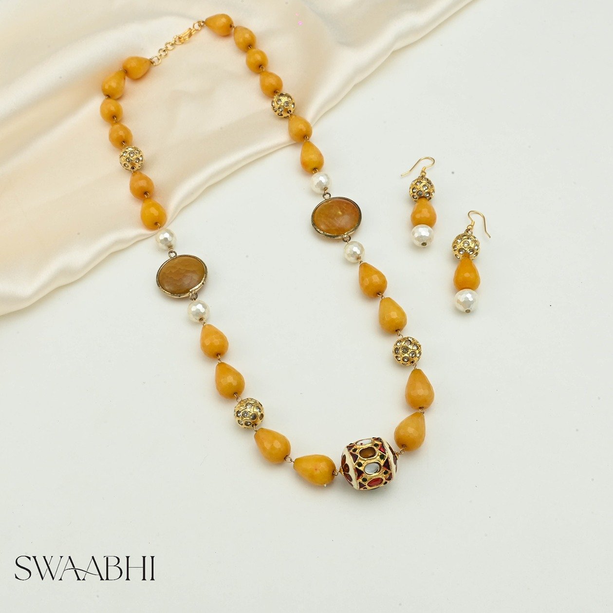 Yellow Jade Beads Necklace Set