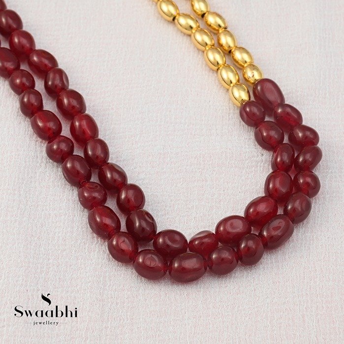 Maroon And Golden Beads Layer Necklace