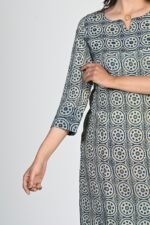 Dark Blue Block With Circle Printed Cotton Long Kurti